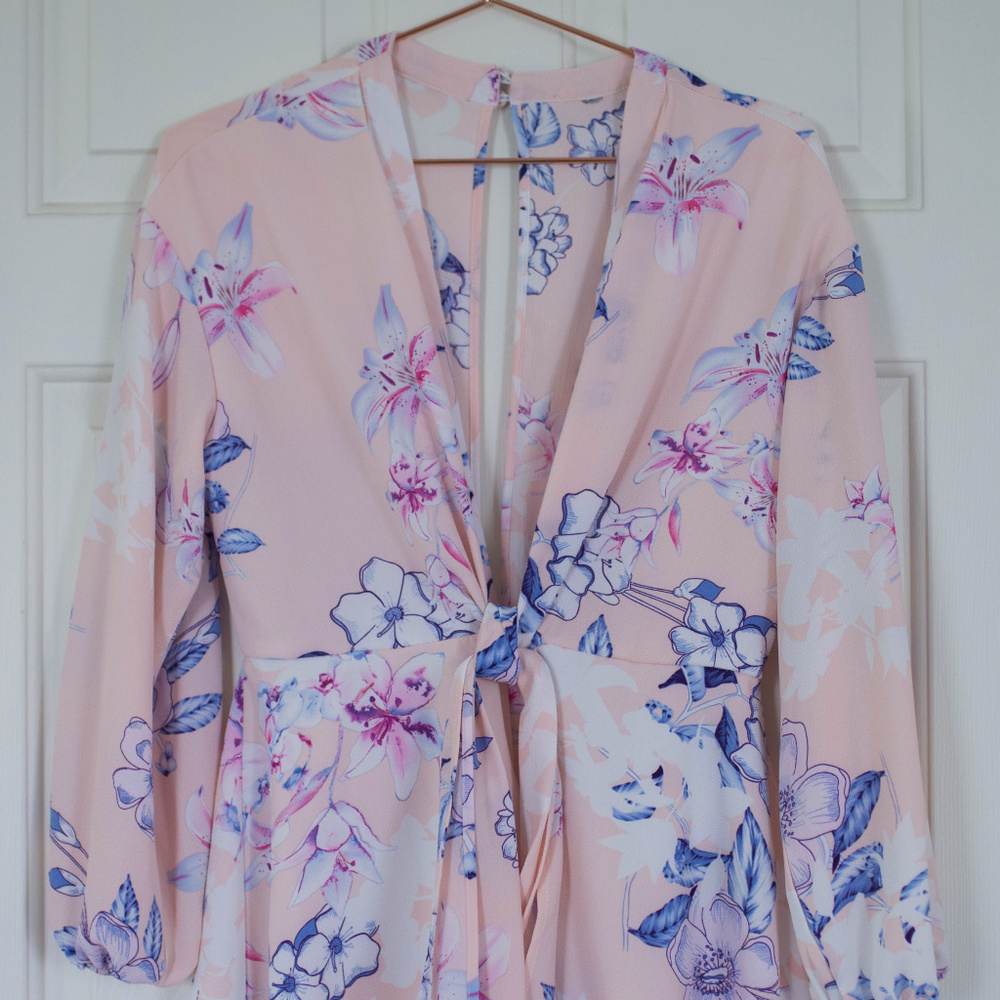 pink floral open back romper